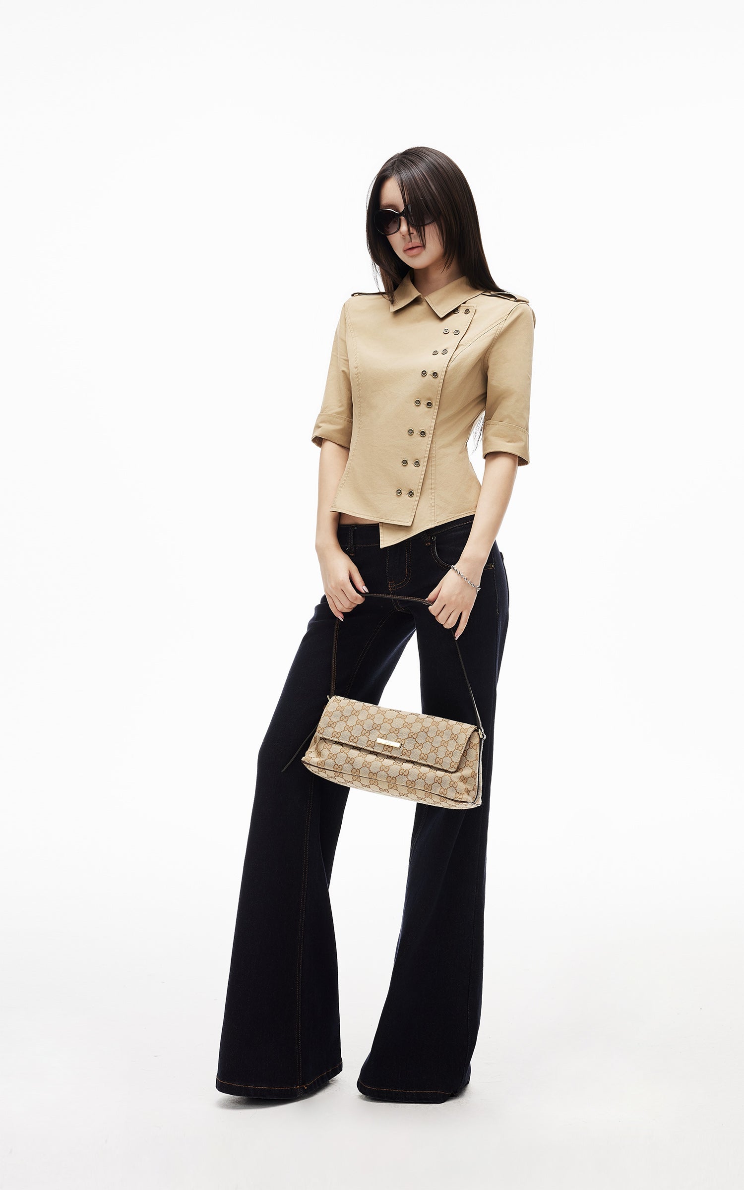 IAMXIAA Asymmetric Double Button Tailored Shirt