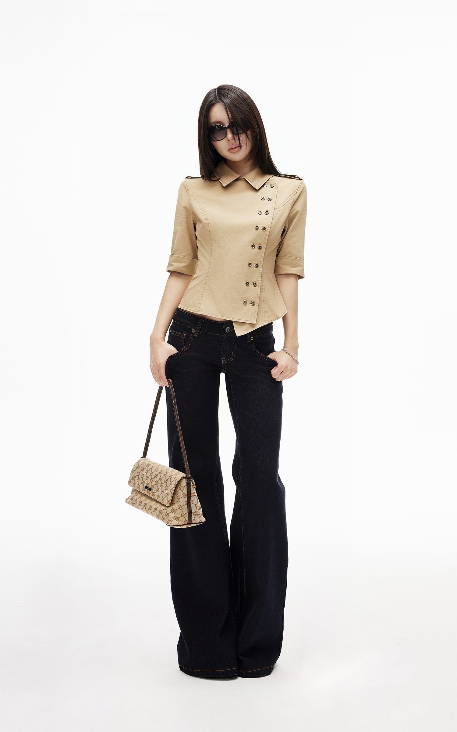 IAMXIAA Asymmetric Double Button Tailored Shirt