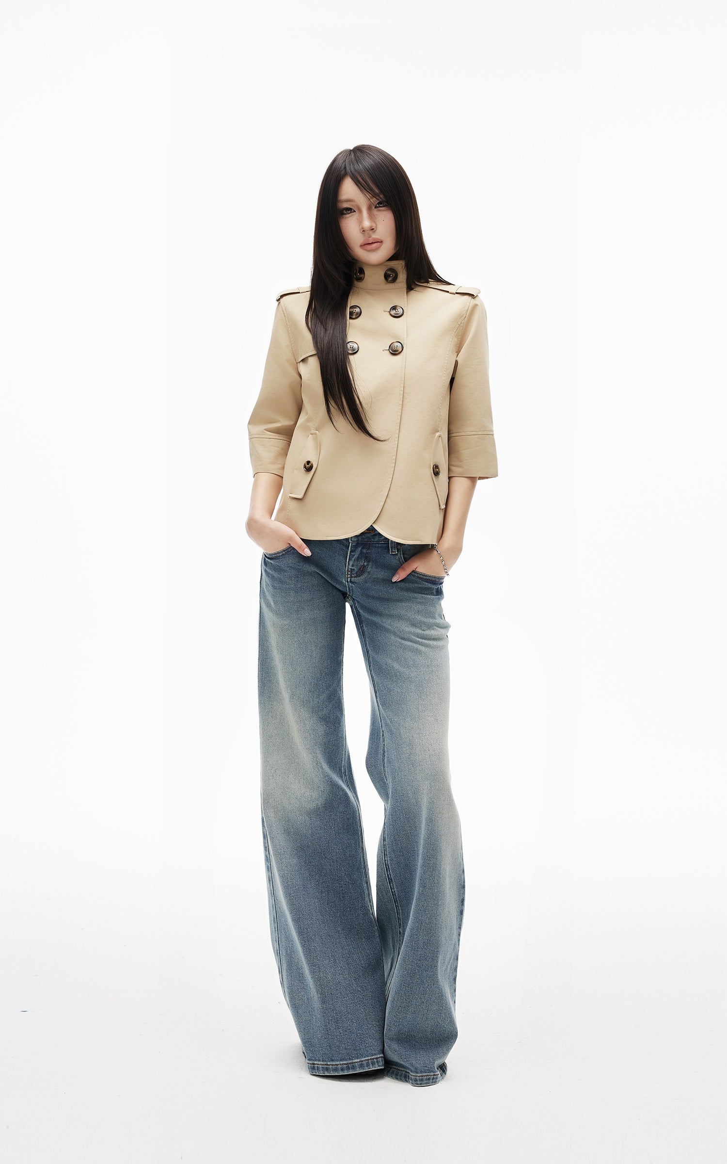 IAMXIAA Veste courte croisée à ceinture