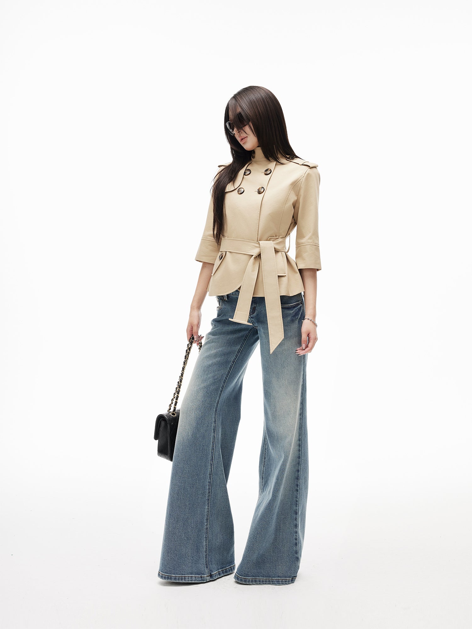 IAMXIAA Veste courte croisée à ceinture