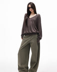 IAMXIAA Relaxed V-Neck Knit Long Sleeve Top