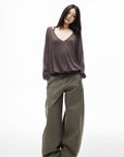 IAMXIAA Relaxed V-Neck Knit Long Sleeve Top