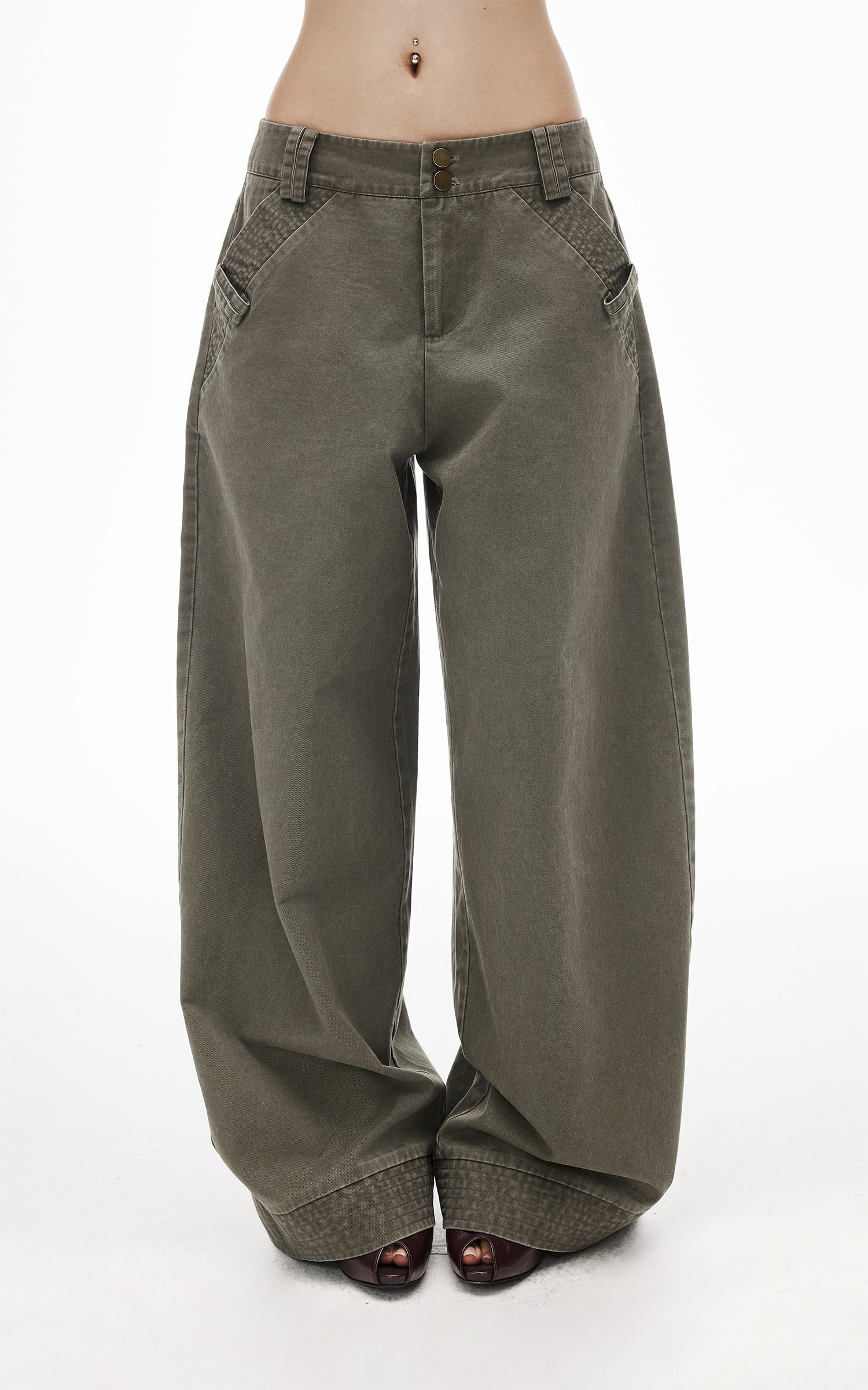 IAMXIAA Washed Olive Balloon Leg Jeans