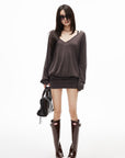 IAMXIAA Relaxed V-Neck Knit Long Sleeve Top