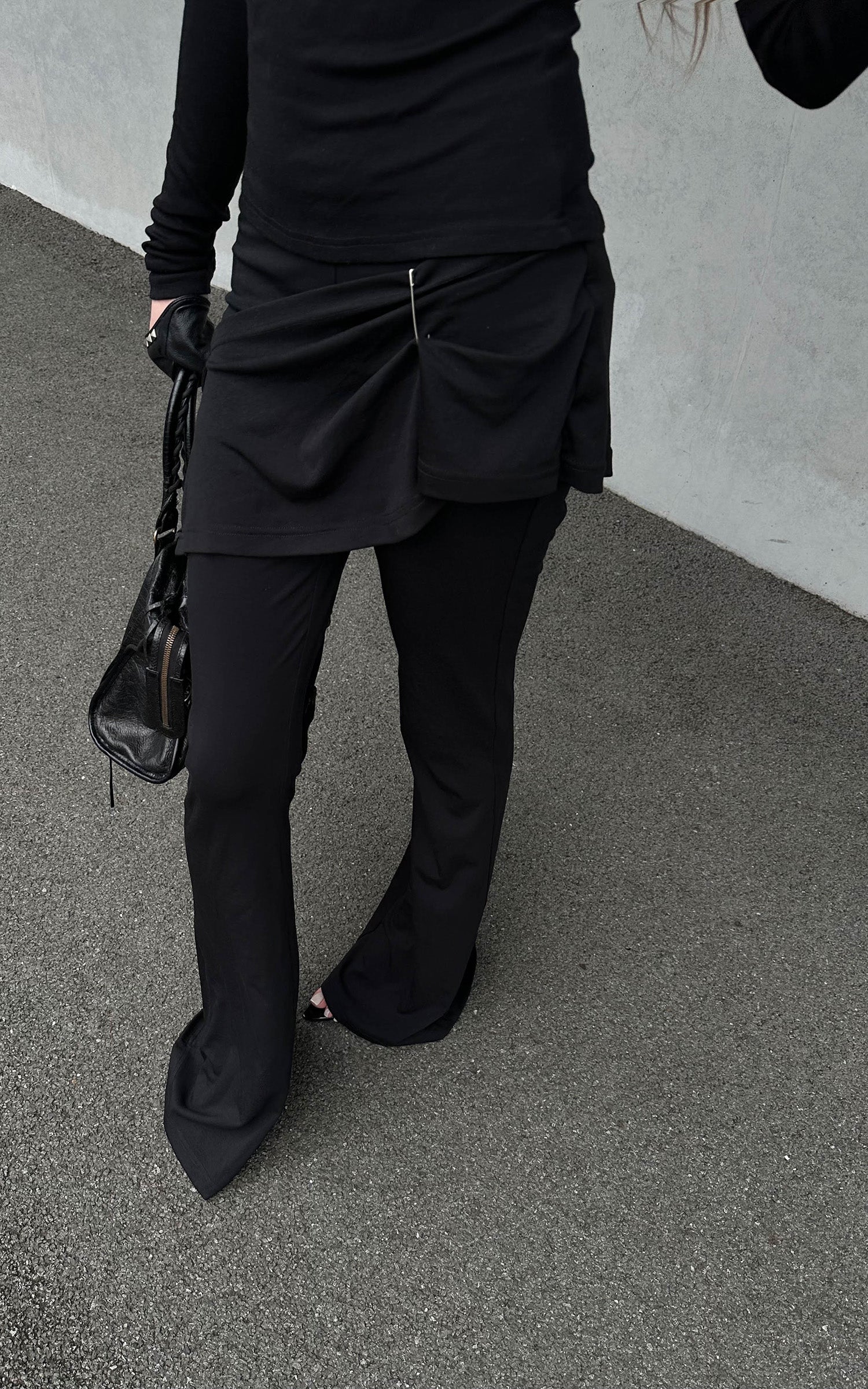 Rase le sol Asymmetric Draped Pin-Detail Flared Pants