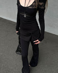Rase le sol Asymmetric Draped Pin-Detail Flared Pants