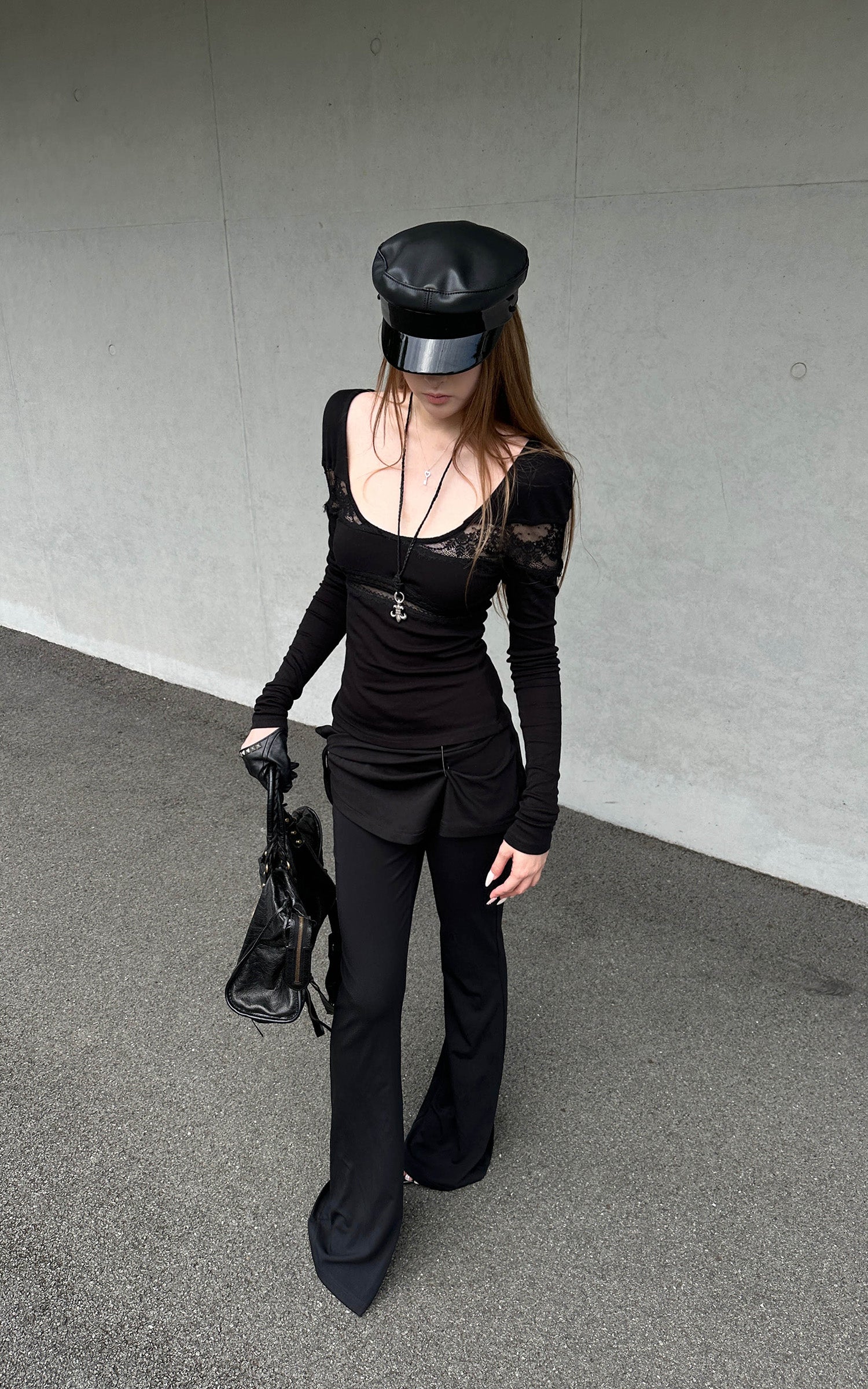 Rase le sol Asymmetric Draped Pin-Detail Flared Pants