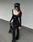 Rase le sol Asymmetric Draped Pin-Detail Flared Pants