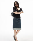 IAMXIAA Denim Folded Hem Midi Skirt