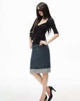 IAMXIAA Denim Folded Hem Midi Skirt