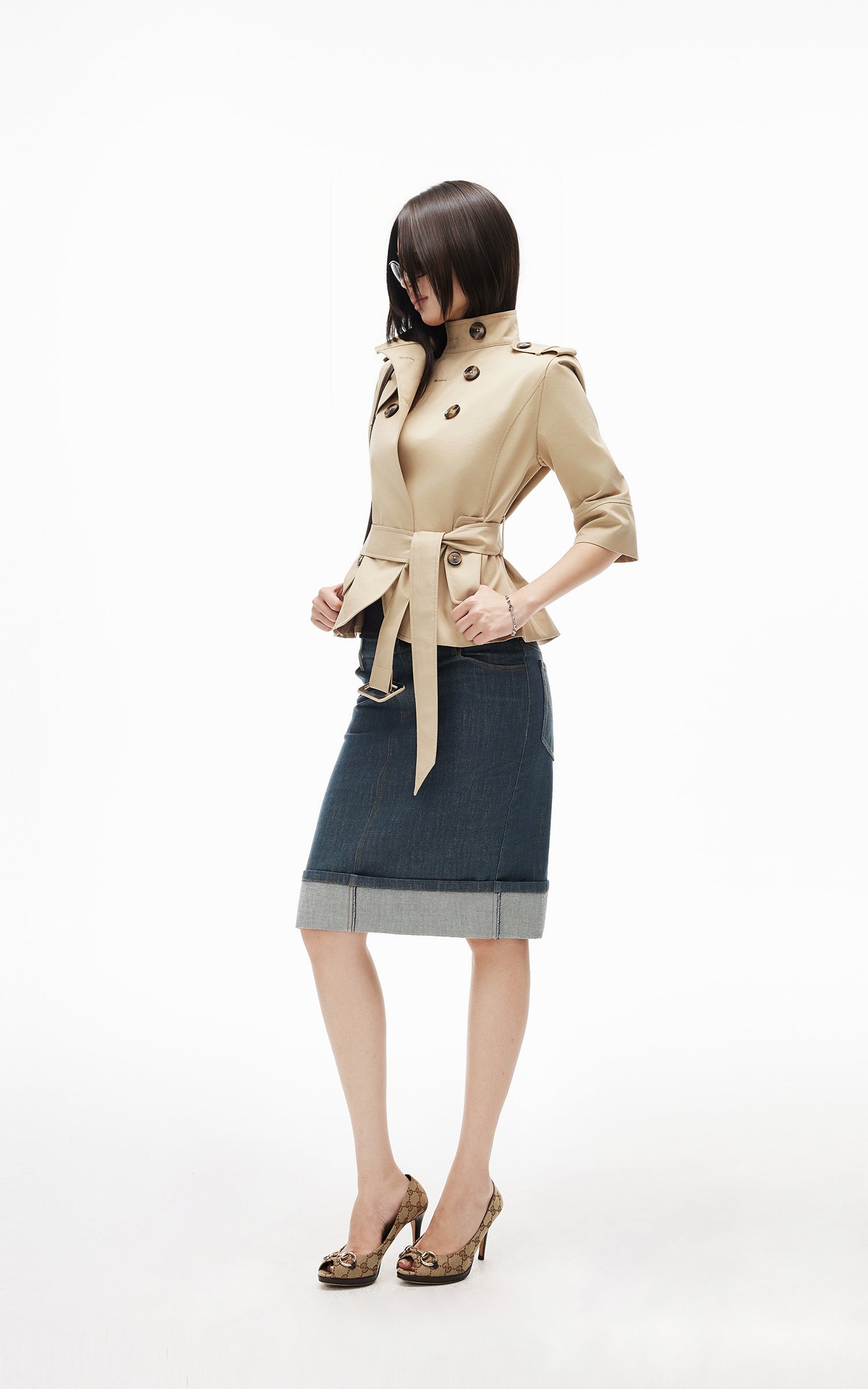 IAMXIAA Veste courte croisée à ceinture