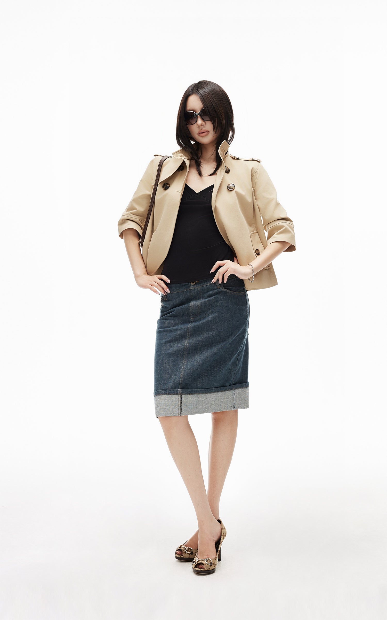 IAMXIAA Denim Folded Hem Midi Skirt