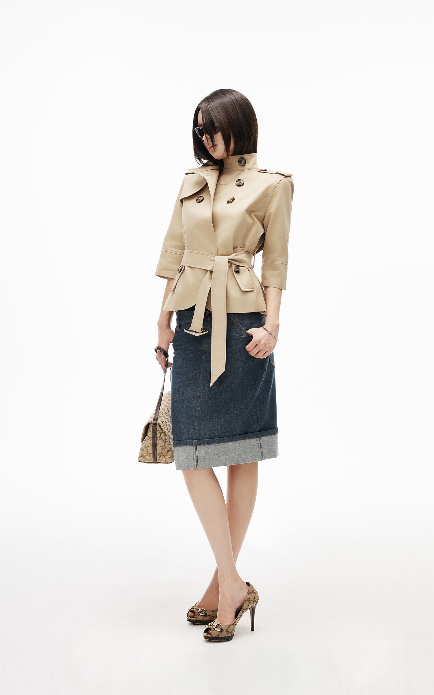 IAMXIAA Veste courte croisée à ceinture