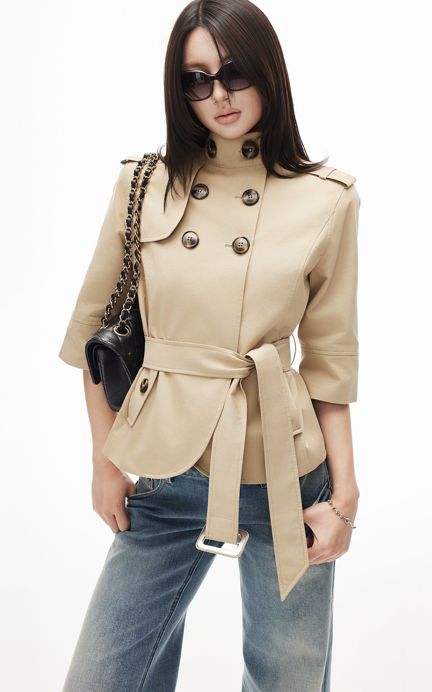 IAMXIAA Veste courte croisée à ceinture