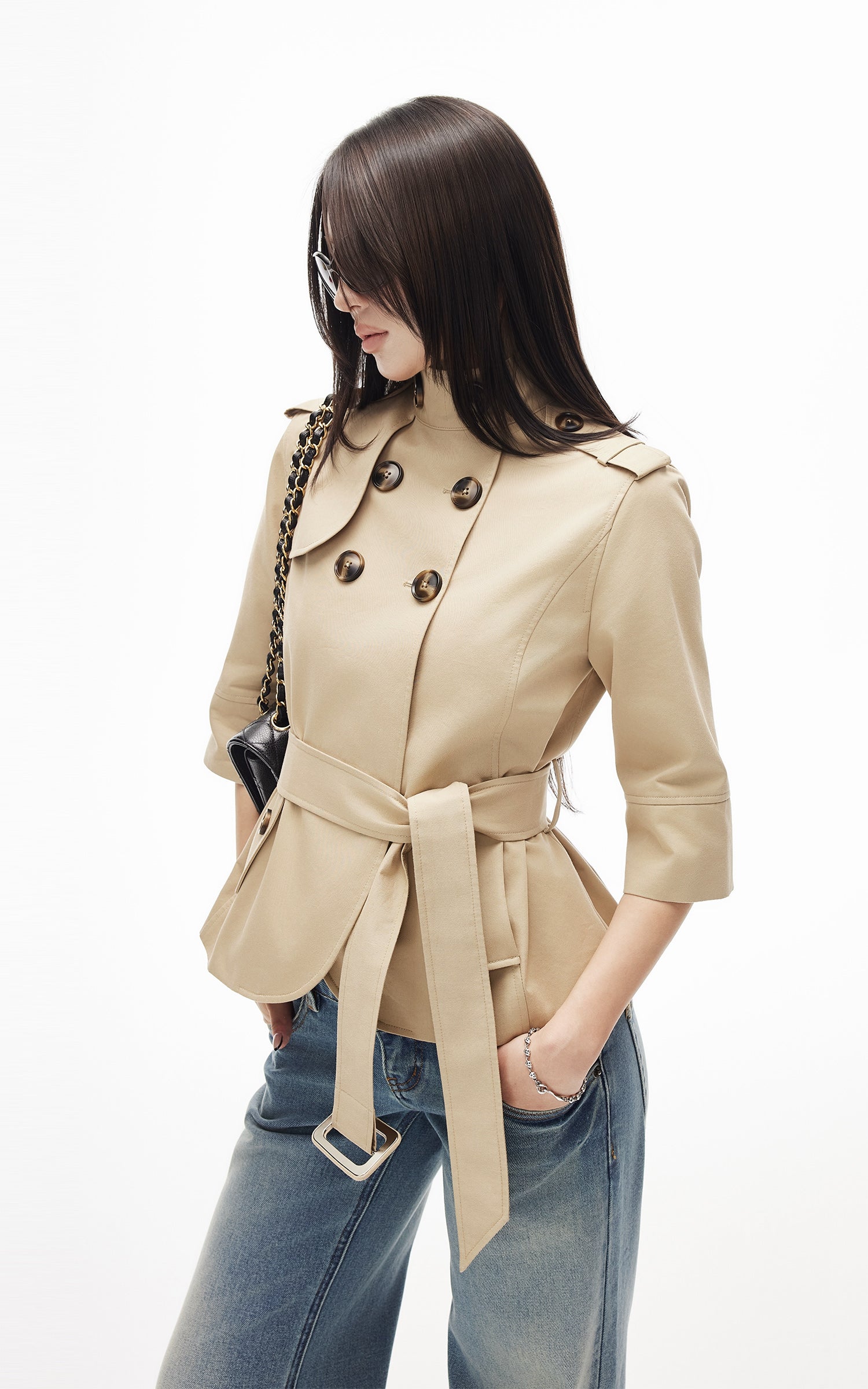 IAMXIAA Veste courte croisée à ceinture