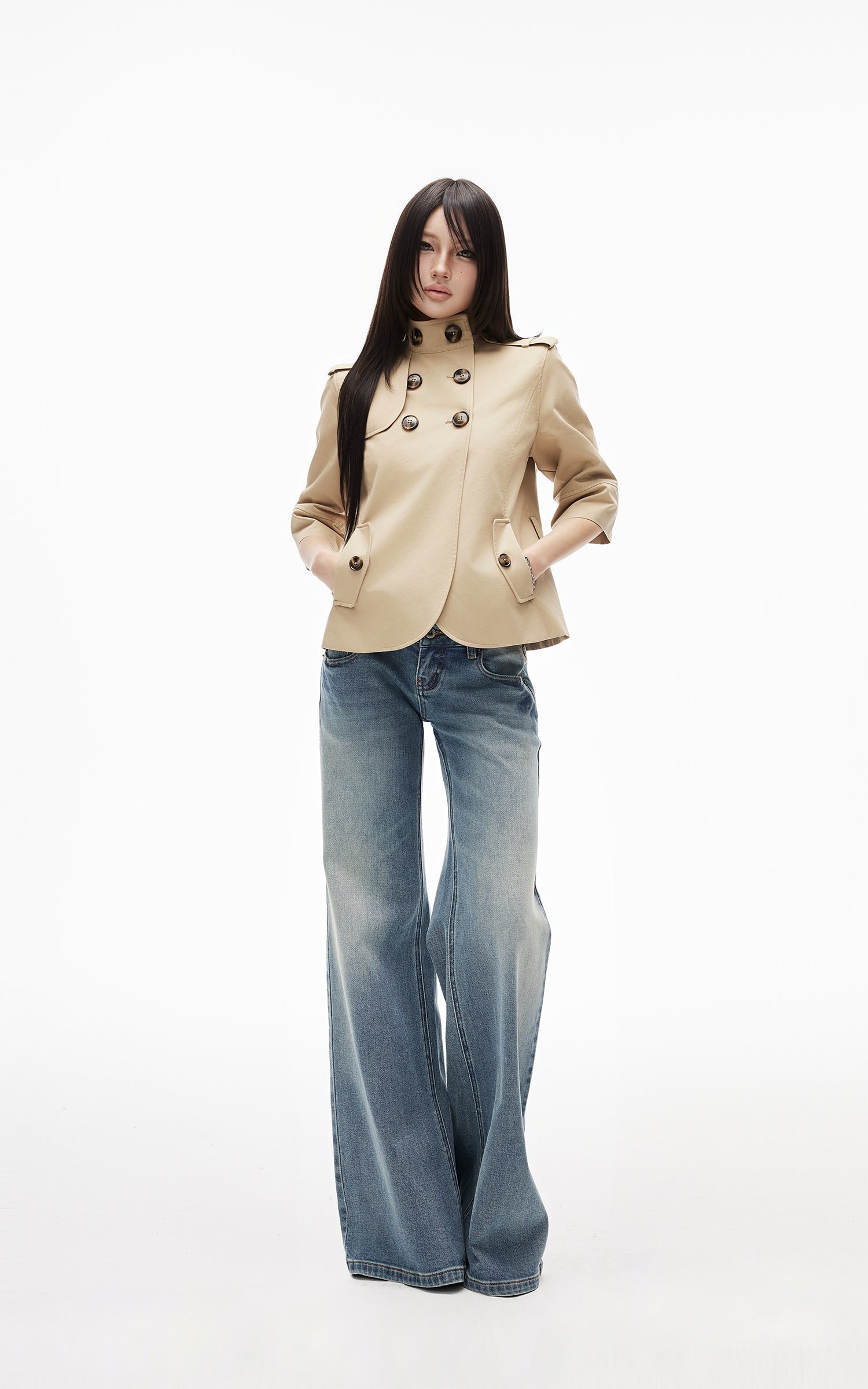 IAMXIAA Veste courte croisée à ceinture