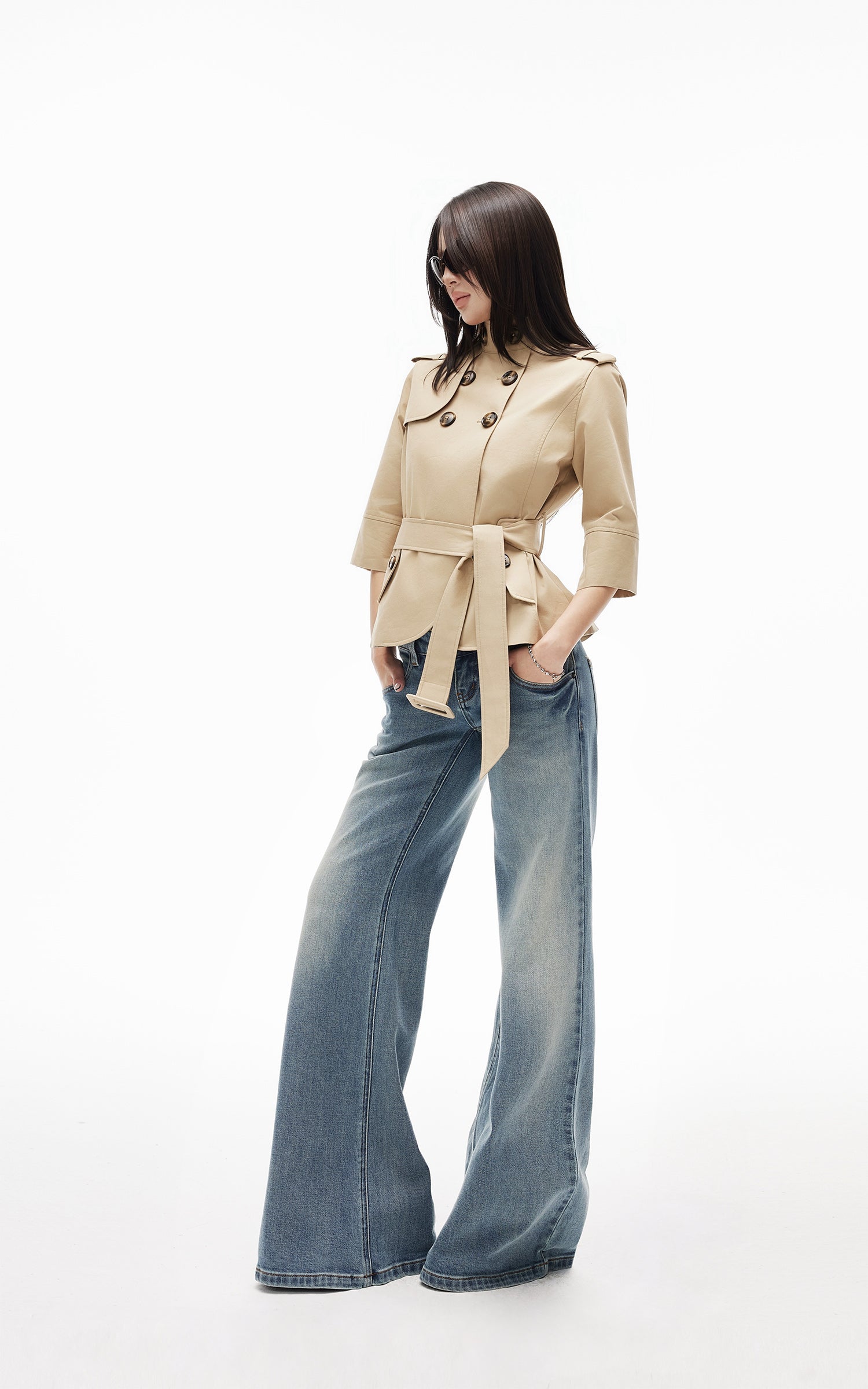 IAMXIAA Veste courte croisée à ceinture
