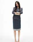 IAMXIAA Denim Folded Hem Midi Skirt