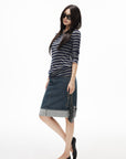 IAMXIAA Denim Folded Hem Midi Skirt