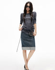 IAMXIAA Denim Folded Hem Midi Skirt