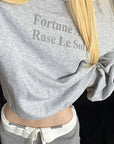 Rase le sol Fortune Arrives Raw Edge Off-Shoulder Oversized Long Sleeve Sweatshirt