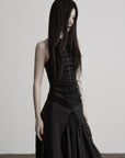 DOINDULGE Studded Mesh-Panel Halter Top