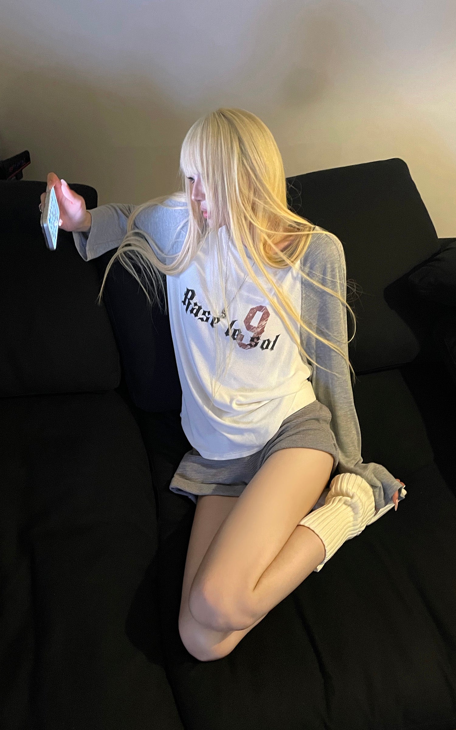 Rase le sol Contrast Raglan Graphic Long Sleeve Top &amp; Low-Rise Shorts Set