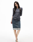 IAMXIAA Denim Folded Hem Midi Skirt