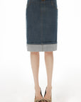 IAMXIAA Denim Folded Hem Midi Skirt