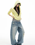 IAMXIAA Butter Yellow Knit Zip-Up Hoodie