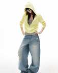 IAMXIAA Butter Yellow Knit Zip-Up Hoodie