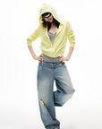 IAMXIAA Butter Yellow Knit Zip-Up Hoodie