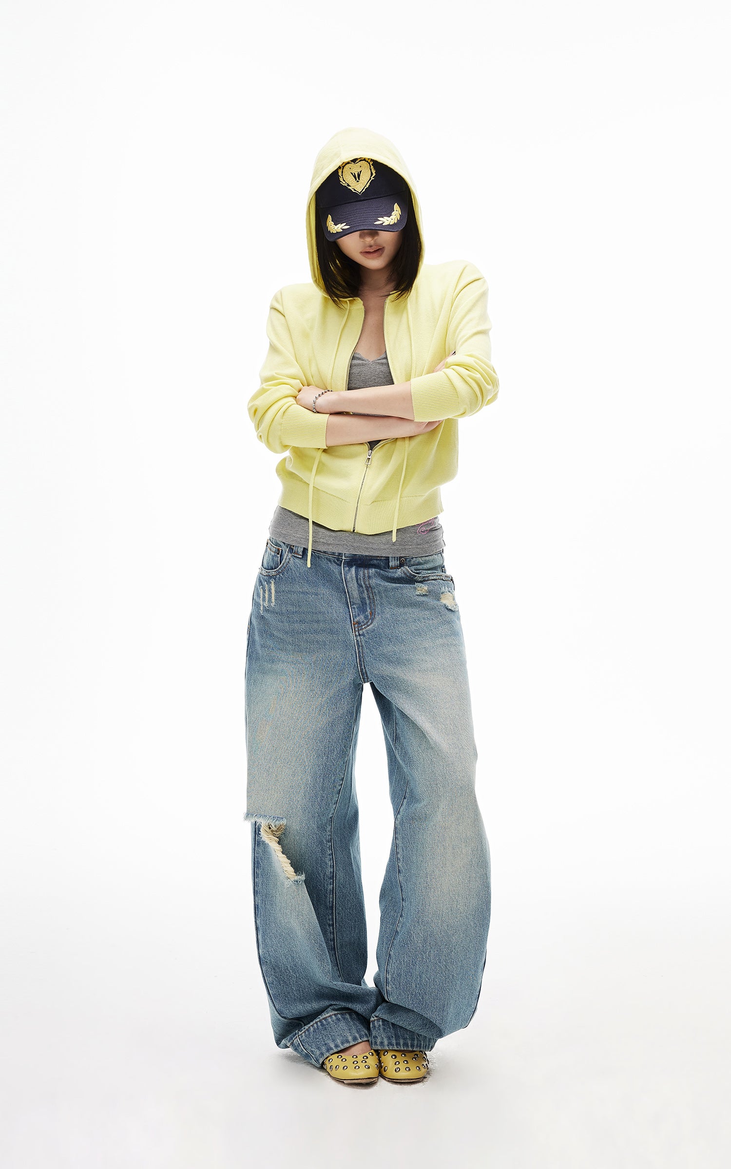 IAMXIAA Butter Yellow Knit Zip-Up Hoodie