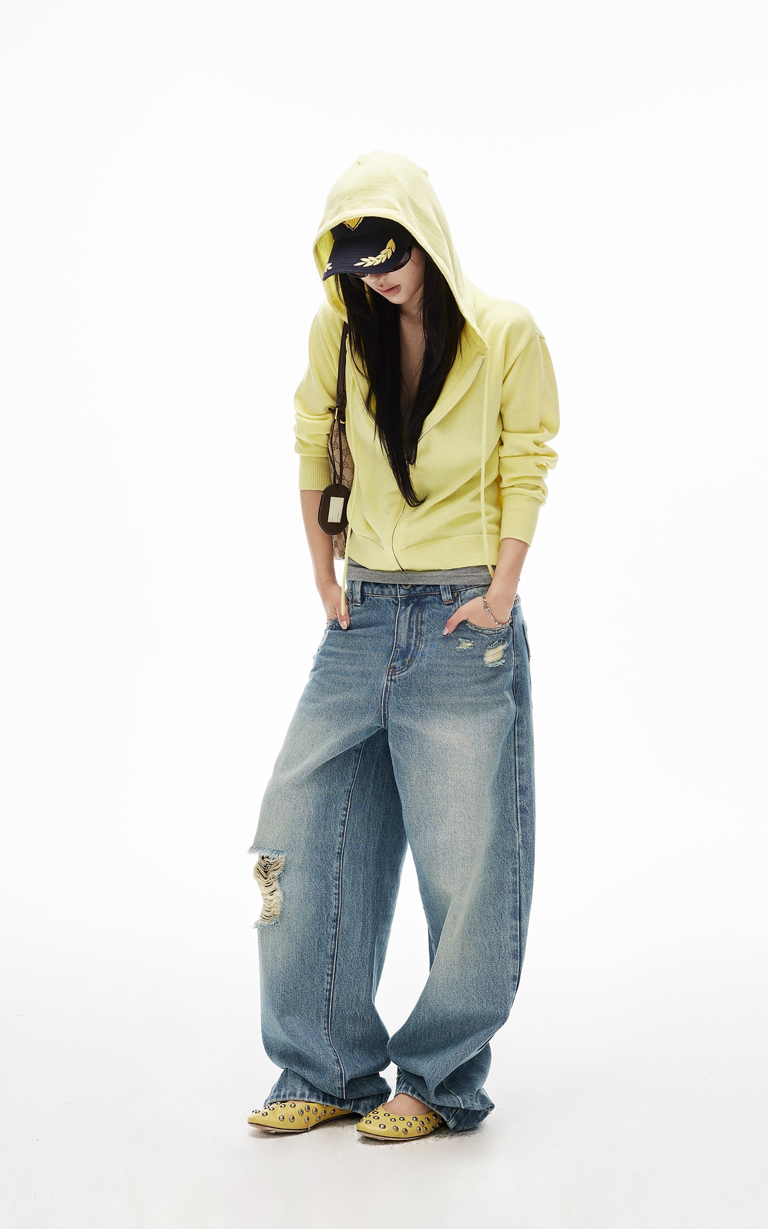 IAMXIAA Butter Yellow Knit Zip-Up Hoodie
