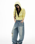 IAMXIAA Butter Yellow Knit Zip-Up Hoodie
