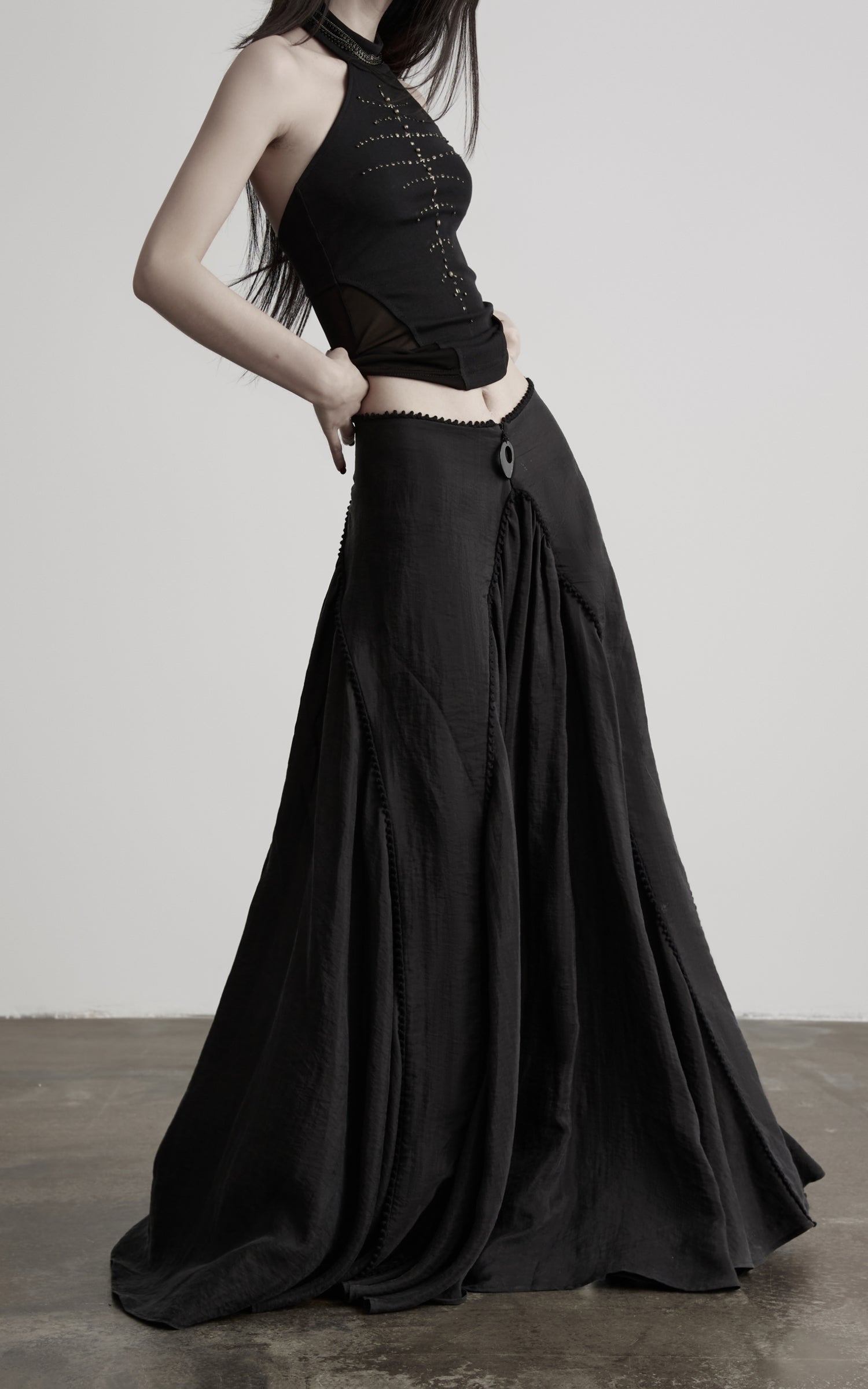 DOINDULGE Reversible Lace-Up Gathered Maxi Skirt