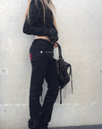 Rase le sol 비대칭 스터드 로우라이즈 플레어 팬츠