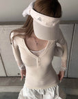 Rase le sol Lace-Trim Henley Fitted Long-Sleeve T-Shirt