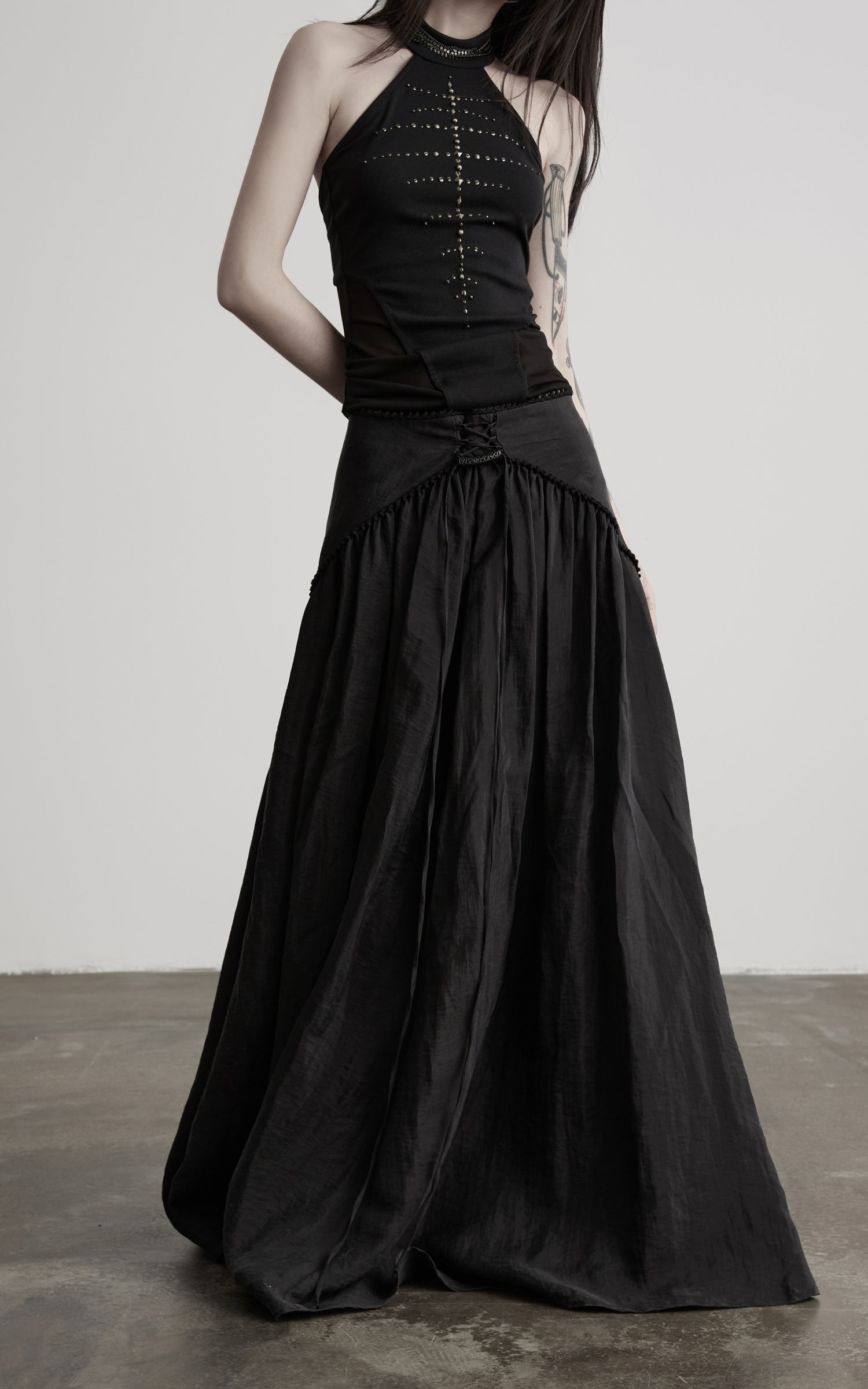 DOINDULGE Reversible Lace-Up Gathered Maxi Skirt