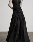 DOINDULGE Reversible Lace-Up Gathered Maxi Skirt