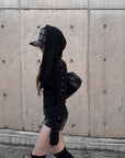 Rase le sol Hooded Cowl-Neck Button-Detail Long-Sleeve T-Shirt