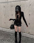 Rase le sol Hooded Cowl-Neck Button-Detail Long-Sleeve T-Shirt