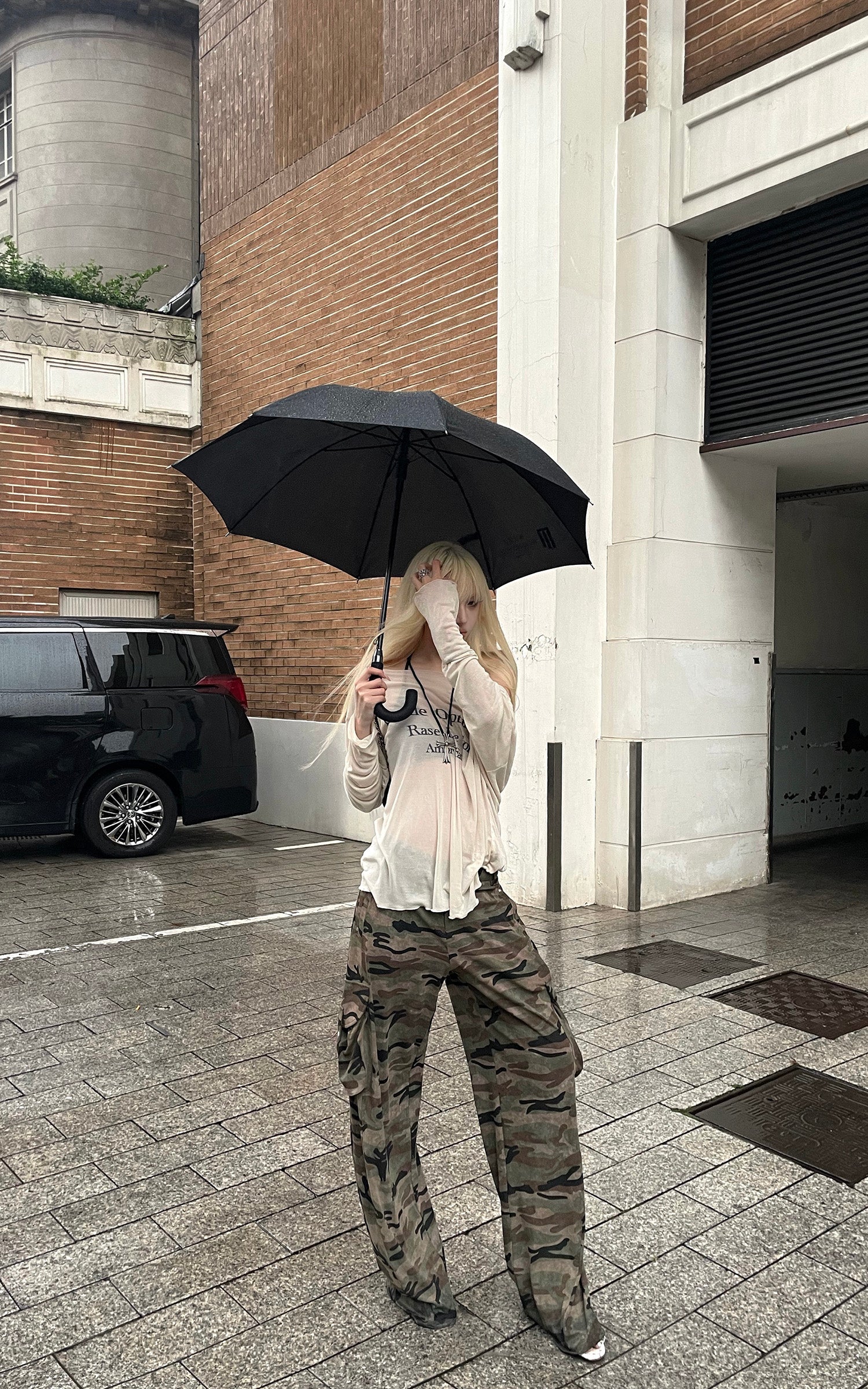 Rase le sol Gathered Cargo Pocket Camouflage Wide-Leg Pants