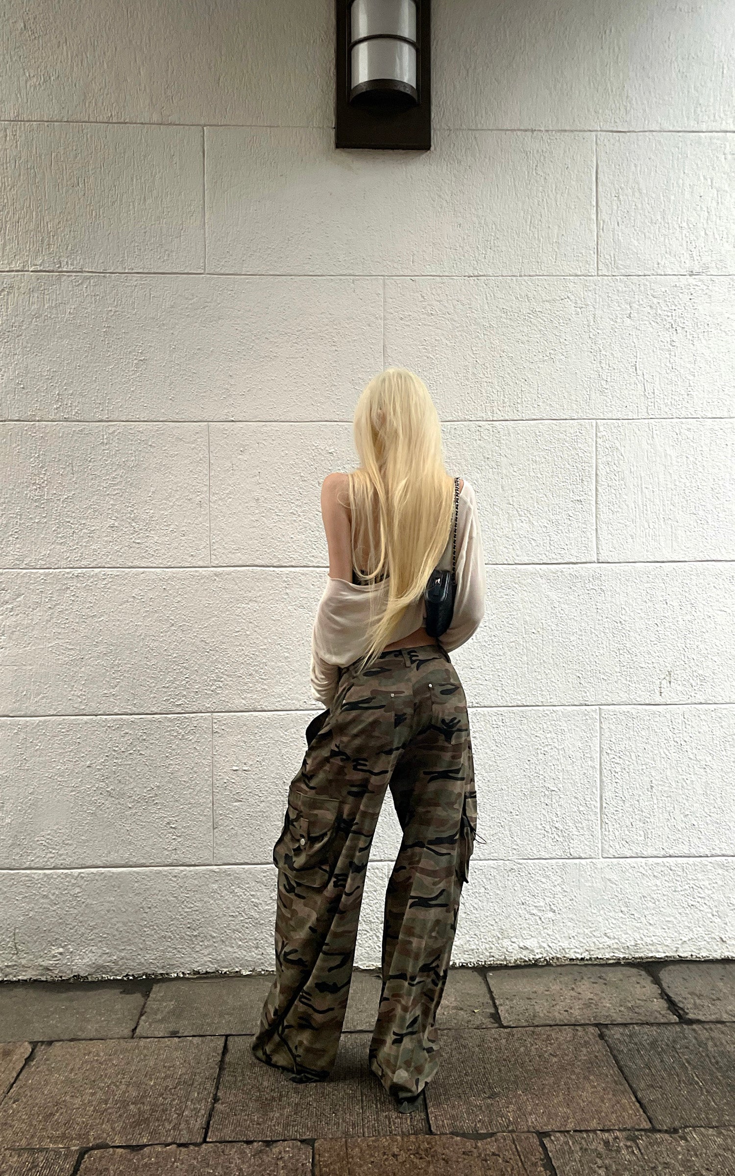 Rase le sol Gathered Cargo Pocket Camouflage Wide-Leg Pants