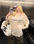 Rase le sol Exude Optimism Sheer Wide-Neck Long Sleeve Top