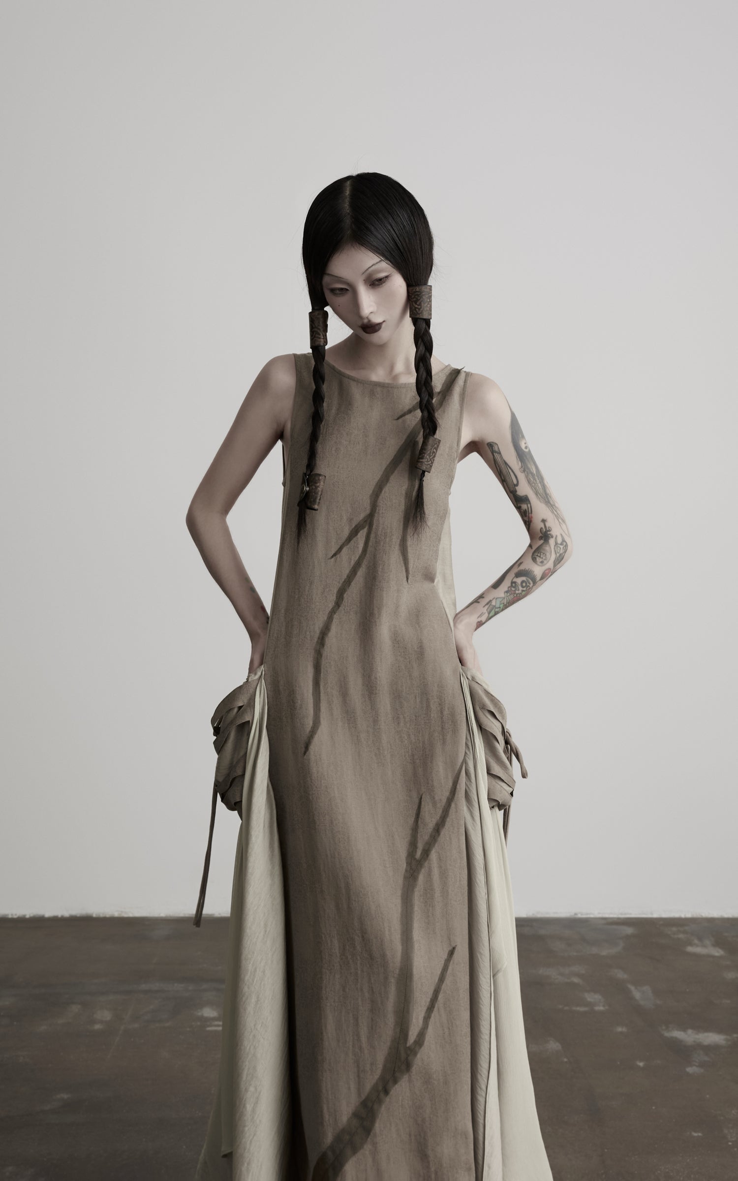 DOINDULGE Draped Pocket Panel Tank Maxi Dress