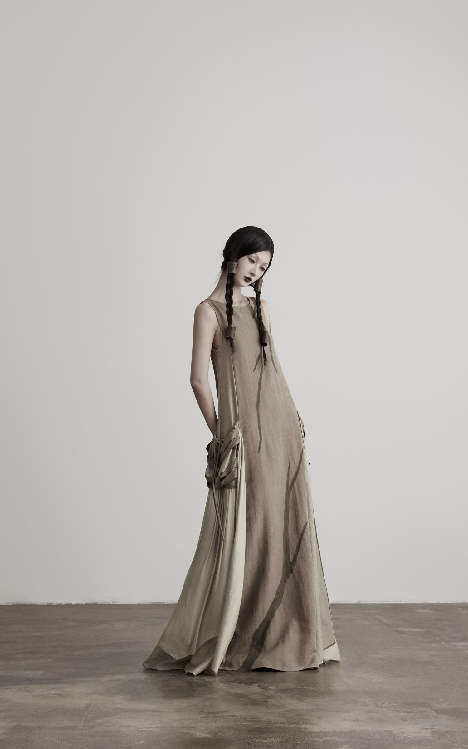 DOINDULGE Draped Pocket Panel Tank Maxi Dress