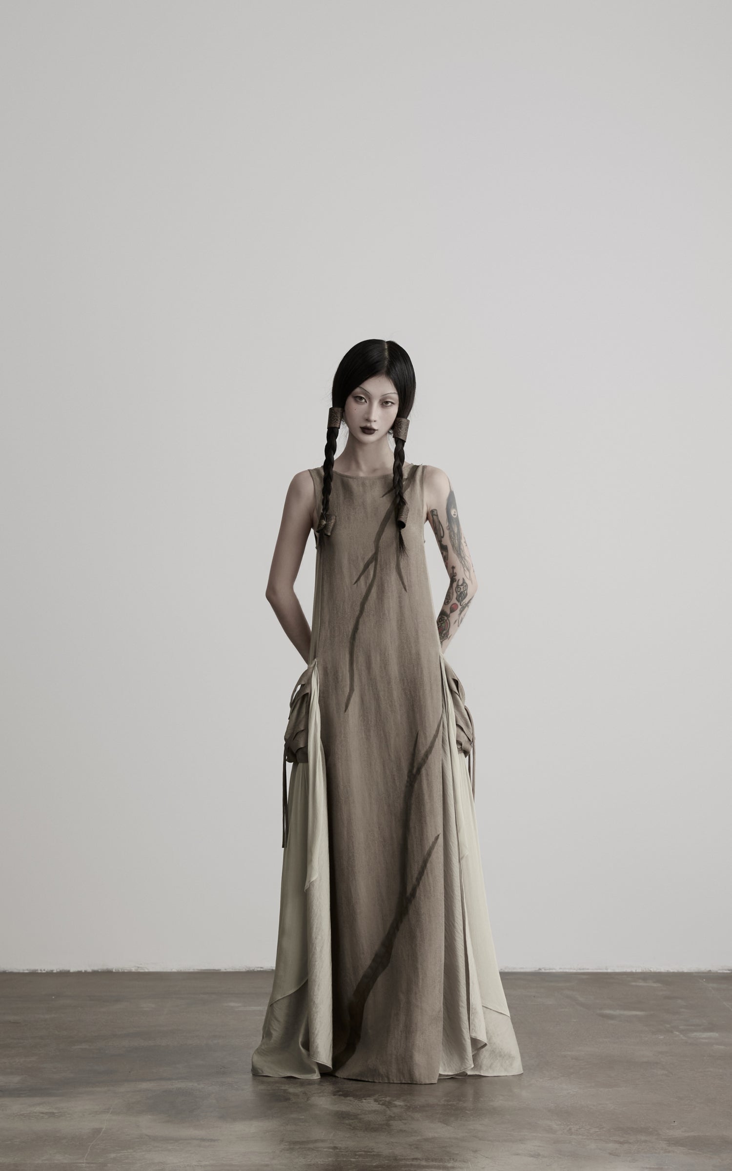 DOINDULGE Draped Pocket Panel Tank Maxi Dress