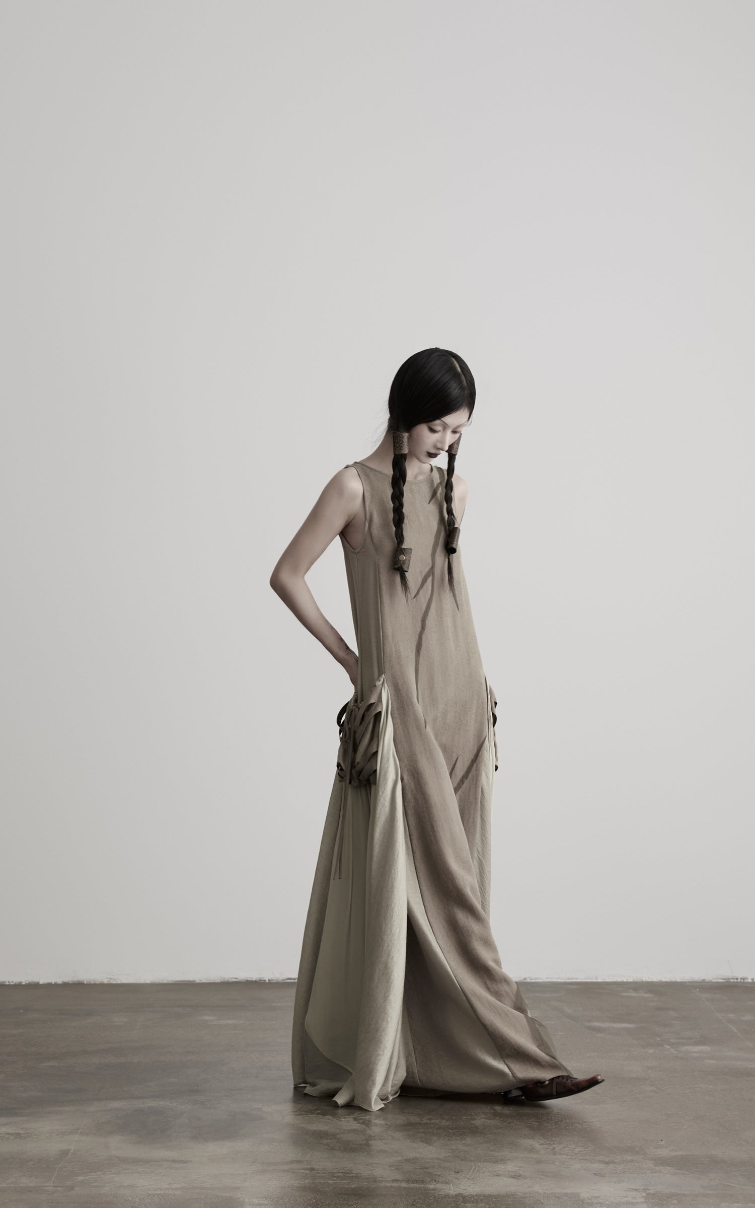 DOINDULGE Draped Pocket Panel Tank Maxi Dress