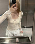 Rase le sol Lace-Trim Henley Fitted Long-Sleeve T-Shirt